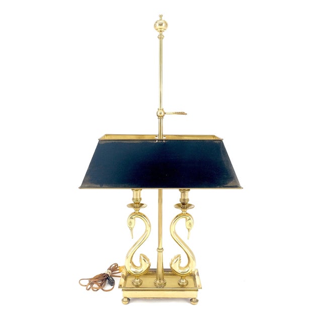 1970s Adjustable Shade Swans Lire Looking Base Heavy Solid Brass Base Table Lamp For Sale - Image 6 of 6