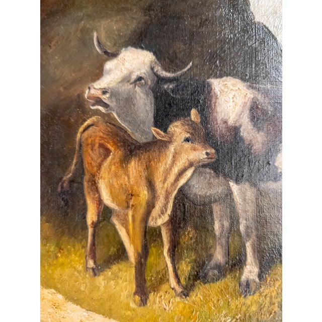 19th Century English or Continental Painting of Cow and Calf in Highlands For Sale - Image 11 of 17