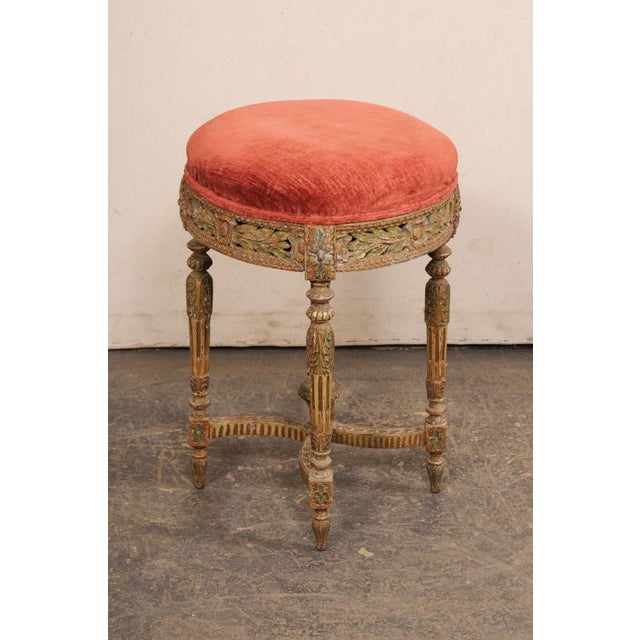 Red 19th Century Carved French Neoclassic Stool For Sale - Image 8 of 12