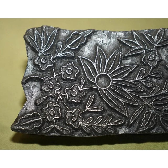 Gray Antique Hand Carved Oval Floral Printing Block for Wallpaper For Sale - Image 8 of 12