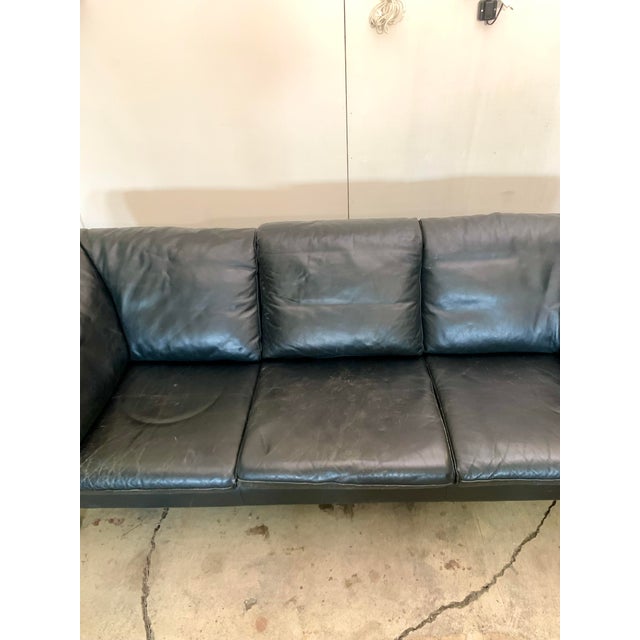 Black 1960s Danish Mid-Century Three Seat Black Leather Sofa For Sale - Image 8 of 9