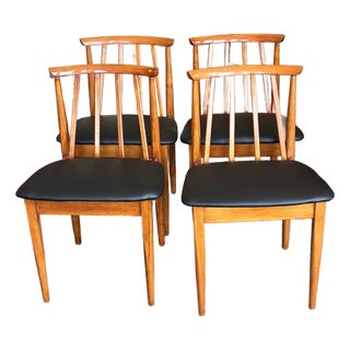 Set of Four Low Profile Mid Century Modern Teak Frame Dining Chairs c.1960 For Sale