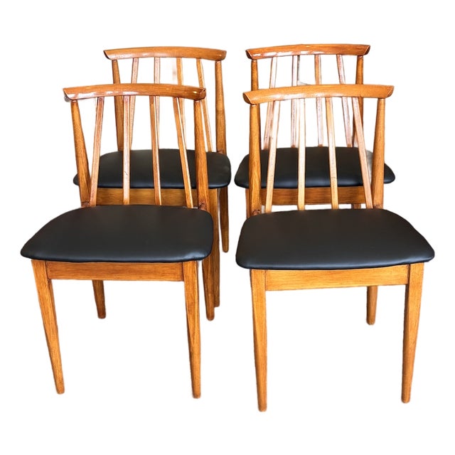 Set of Four Low Profile Mid Century Modern Teak Frame Dining Chairs c.1960 For Sale
