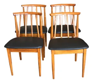 Set of Four Low Profile Mid Century Modern Teak Frame Dining Chairs c.1960