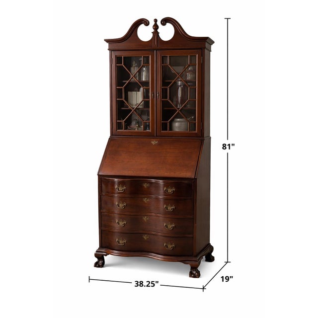 1930s–1940s Northwestern Furniture Co. Mahogany Serpentine Secretary Bookcase Desk For Sale In Los Angeles - Image 6 of 12