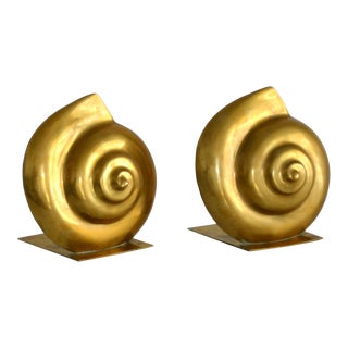 1960s Mid-Century Brass Shell Form Bookends - a Pair For Sale