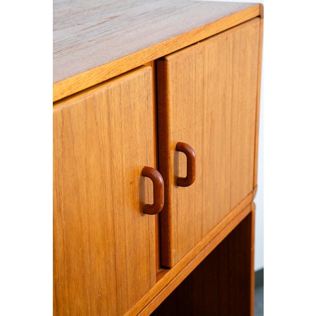 Brown Mid Century Danish Modern Bookshelf Cabinet Teak Shelves Doors MCM Shelf 2 Pc For Sale - Image 8 of 12