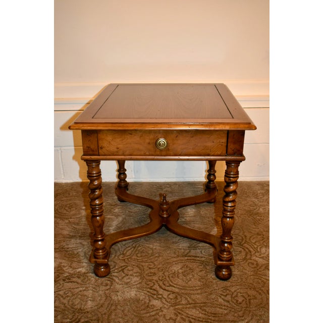 Vintage Henredon Tudor Style Side Table W/Barley Twist Legs & Drawer