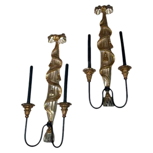 Dorothy Draper Style Gilded Wall Sconces - a Pair
