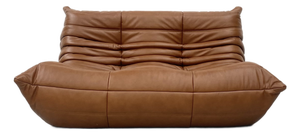 French Togo 2-Seater Sofa in Cognac Leather attributed to Michel Ducaroy for Ligne Roset, 1970s