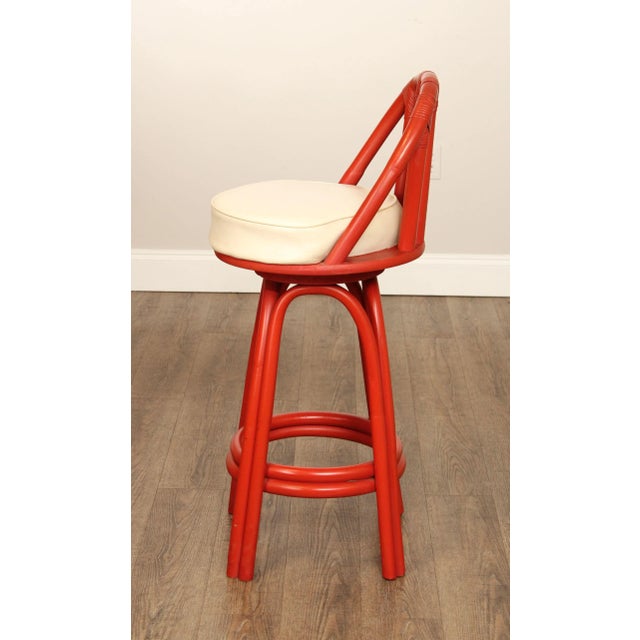 Vogue Rattan Manufacturing Co. Set of Three Rattan Swivel Bar Stools For Sale - Image 10 of 12