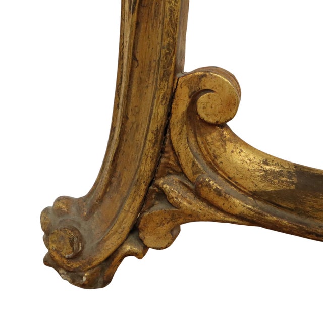 French Louis XV Style Console Table in Gold Leaf Gilded Wood and Marble, 1890s For Sale - Image 11 of 18