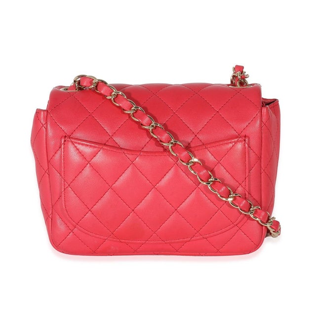 Chanel Dark Pink Quilted Lambskin Mini Square Flap Bag For Sale - Image 4 of 8