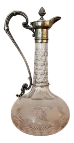 Antique Victorian Etched Glass Silver Plate Claret Jug, 1860