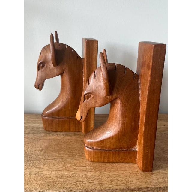1960s Vintage Hand-Carved Wooden Horse Head Bookends-a Pair For Sale - Image 9 of 12