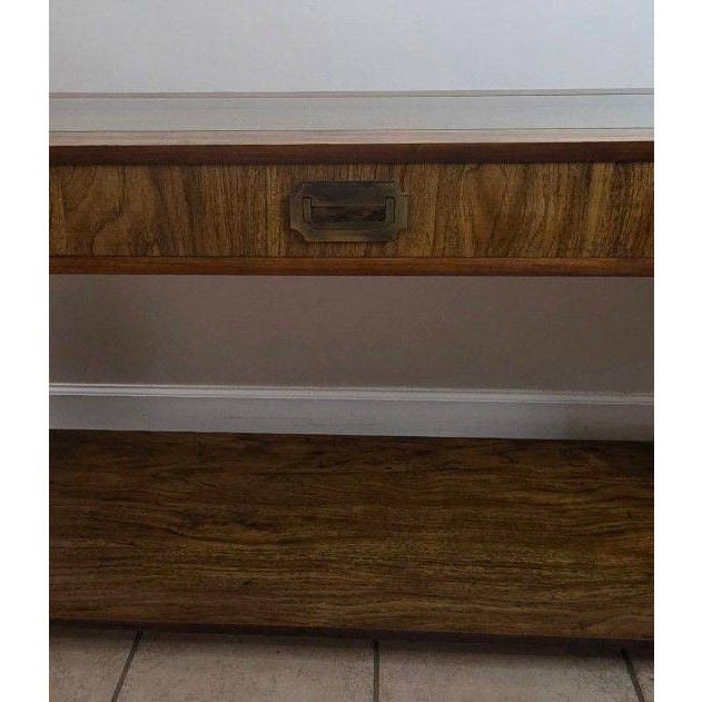 Vintage Mid Century Modern Wood Cane & Glass Top Sofa/Console Table For Sale - Image 4 of 11