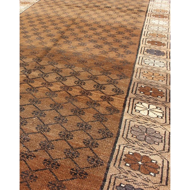Mid 20th Century Vintage Turkish Kars Tribal Rug With All-Over Modern Design in Brown Colors For Sale - Image 5 of 9