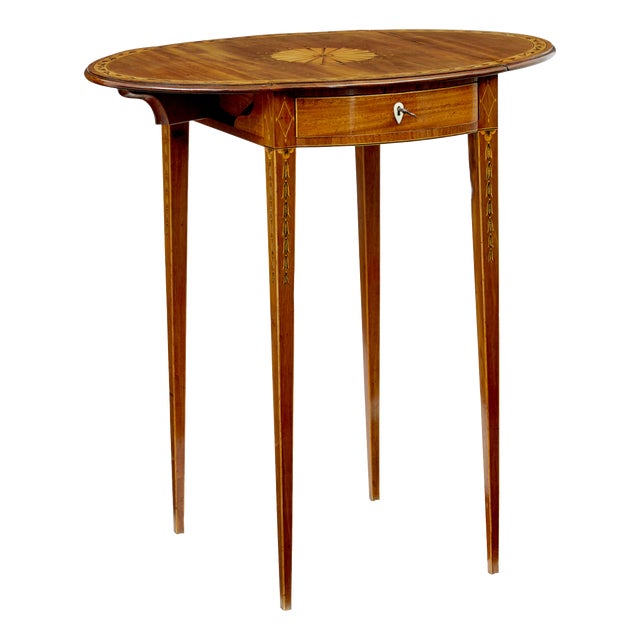 Antique Sheraton Period Inlaid Drop Leaf Sewing Table, 1790 For Sale