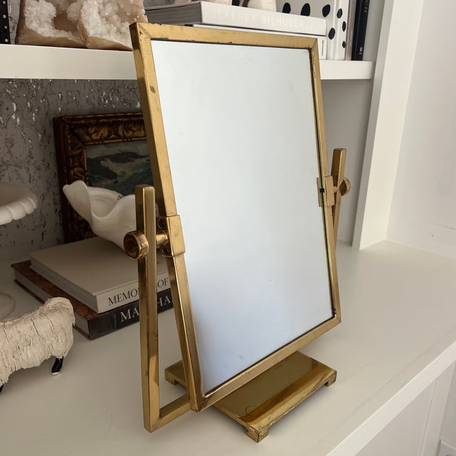 Vintage 1970s Solid Heavyweight Brass Pivoting Standing Table Mirror For Sale In New York - Image 6 of 7