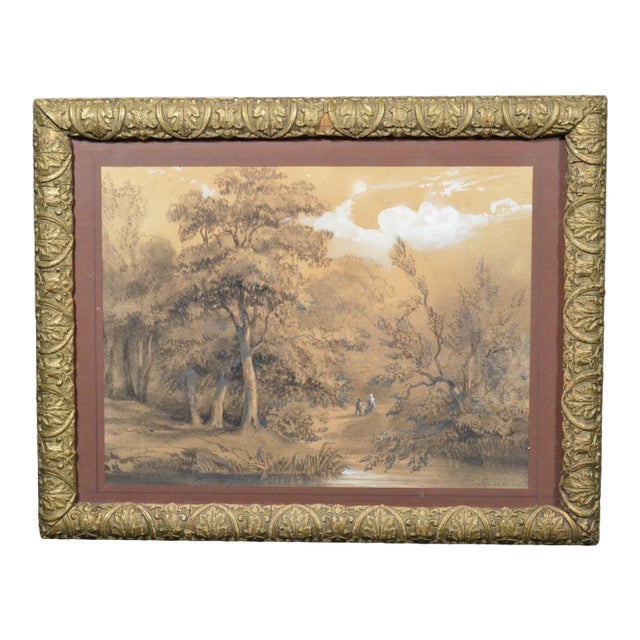 Attributed to Franz Joseph Manskirch (1768–1830) Romantic Charcoal and Pencil Drawing — Couple in a Woodland, 19th Century For Sale
