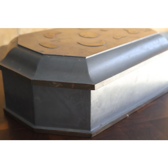 Unique English Antique Pewter and Brass Box For Sale - Image 9 of 18