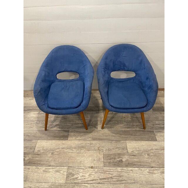 Vintage Blue Upholstery Chairs by Navratil, 1960 For Sale - Image 3 of 9