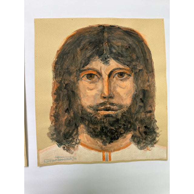 2 original approx 11 x 12.5 paintings on tan colored paper both signed bottom left Unframed