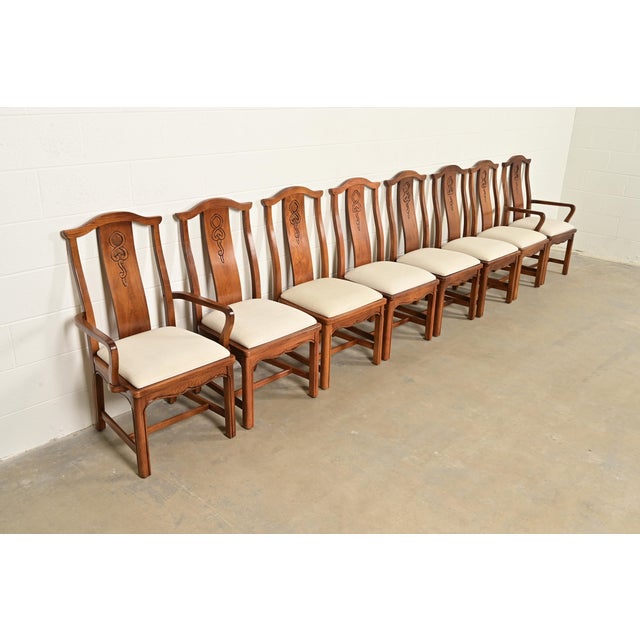 Thomasville Thomasville Mid-Century Hollywood Regency Chinoiserie Carved Walnut Dining Chairs, Set of Eight For Sale - Image 4 of 15