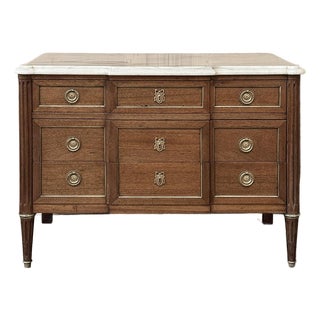 Antique French Louis XVI Mahogany Commode With Carrara Marble For Sale