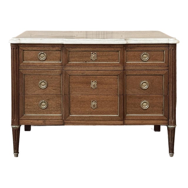 Antique French Louis XVI Mahogany Commode With Carrara Marble For Sale