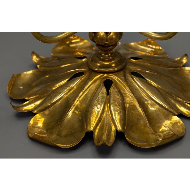 French Art Nouveau Brass and Glass Three-Light Flush Mount Ceiling Light, 1920 For Sale - Image 13 of 18