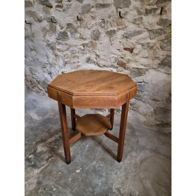 Antique Art Deco Amsterdam School Oak Side Table, 1935 For Sale - Image 15 of 17