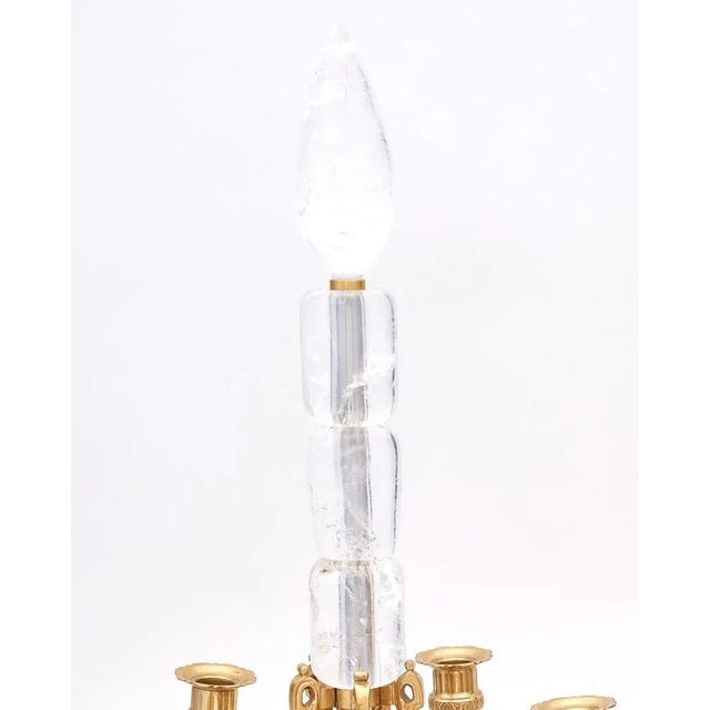 Early 20th Century Louis XVI Style Rock Crystal and Gilt Bronze Candelabra - A Pair For Sale - Image 5 of 6