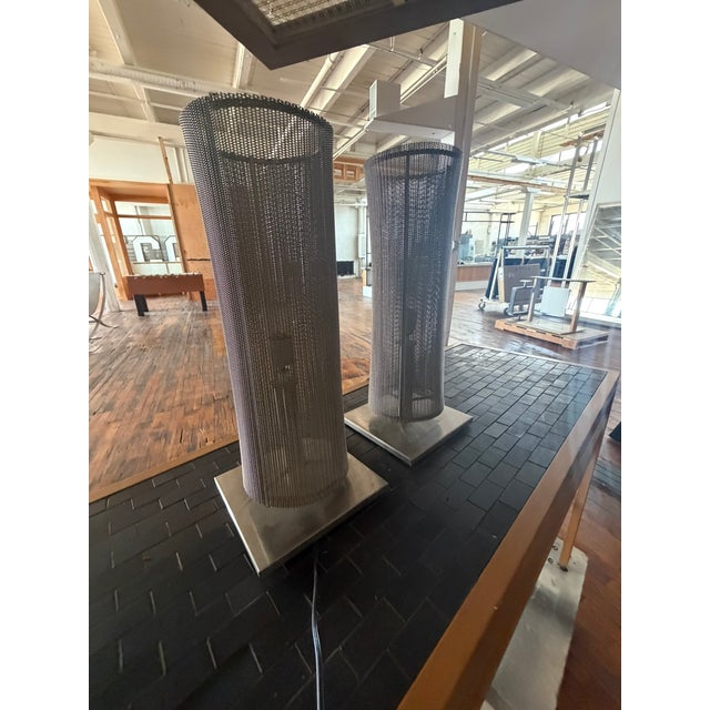 Metal Custom Steel Mesh Floor Lamp – Tall Modern Industrial Cylinder Light For Sale - Image 7 of 8
