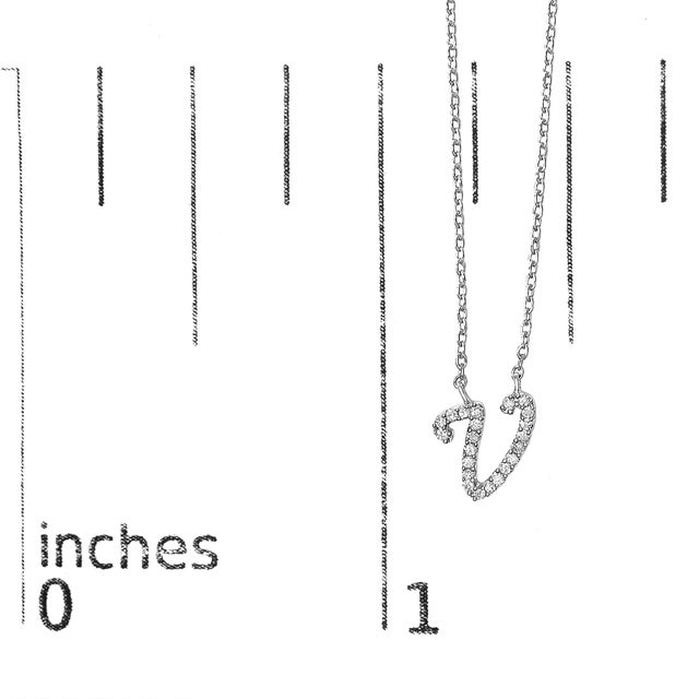 Early 21st Century 10K White Gold Diamond Accent "V" Initial Script Style Pendant Necklace For Sale - Image 5 of 5