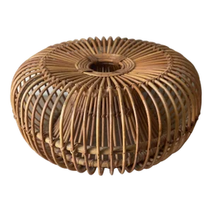 Vintage Mid-Century 1950-1960 Attributed to Franco Albini Rattan Ottoman Stool With Center Opening, Italy