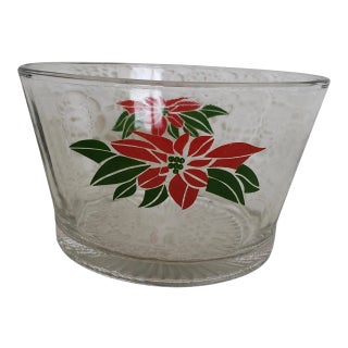 1960s Glass Poinsettia Christmas Serving Bowl For Sale