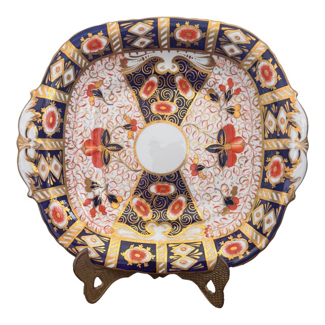 Antique Davenport Longport Staffordshire “Imari” Porcelain Square Cake Plate, 19th Century For Sale