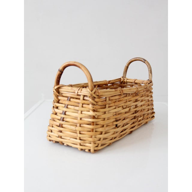 Farmhouse Vintage Wicker Basket With Bentwood Handles For Sale - Image 3 of 10