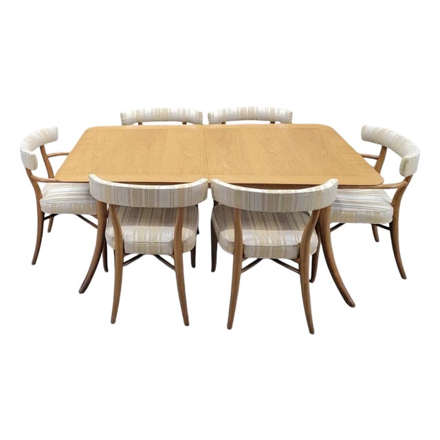 MCM t.h. Robsjohn-Gibbings for Widdicomb Klismos Style Extension Dining Table With Chairs For Sale
