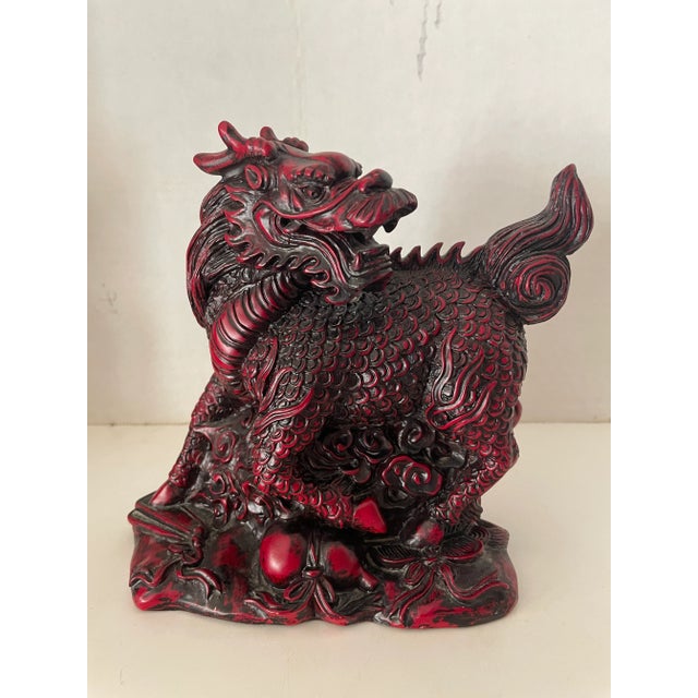 Vintage 1990s Red Cinnabar Chinese Food Dogs a Pair For Sale - Image 11 of 12