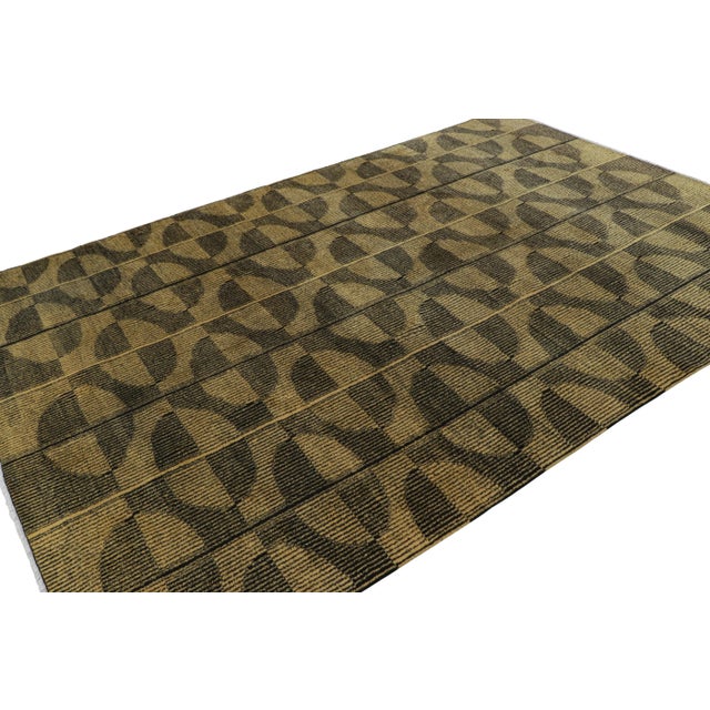 Rug & Kilim Vintage Zeki Müren Rug With Black and Light Gold Geometric Pattern | Rug & Kilim For Sale - Image 4 of 7