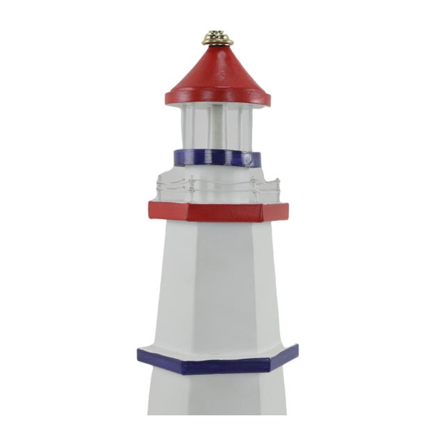 Metal Vintage Red and Blue Lighthouse Nautical Table Lamp For Sale - Image 7 of 7