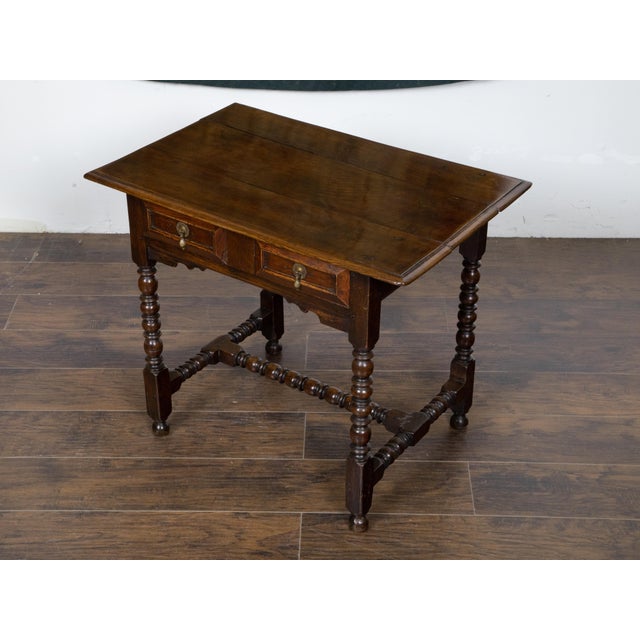 English Oak 19th Century Bobbin Legs Side Table with Geometric Font Drawer For Sale - Image 11 of 12