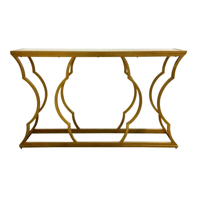 Modern Gold Metal and Beveled Mirror Console Table For Sale