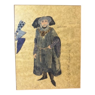 Vintage 1940s Original the Lady's Not for Burning Play Costume Sketch Watercolor For Sale