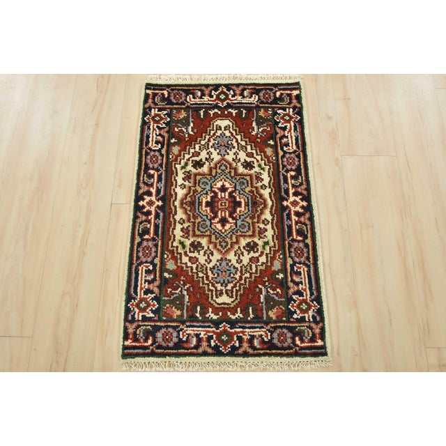 Farmhouse Heriz Rug 1’11” X 3’2” Ivory Wool Tribal Hand-Knotted Oriental Carpet For Sale - Image 3 of 8