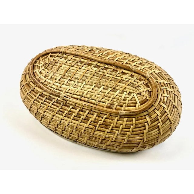 Wood Large Rattan and Brass Fruit Bowl, 1970s For Sale - Image 7 of 10