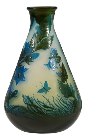 Large Art Nouveau Campanule Cameo Vase by Emile Gallé, Nancy, France, 1910s
