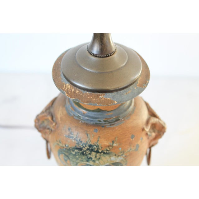 Vintage Asian Style Hand Painted Urn Shape Table Lamp W/ Goat Head Motif For Sale - Image 15 of 18